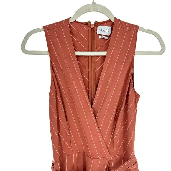 Saylor Emery Stripe Jumpsuit in Rust Size XS Linen Blend Wide Leg Preppy Coastal - Picture 3 of 11